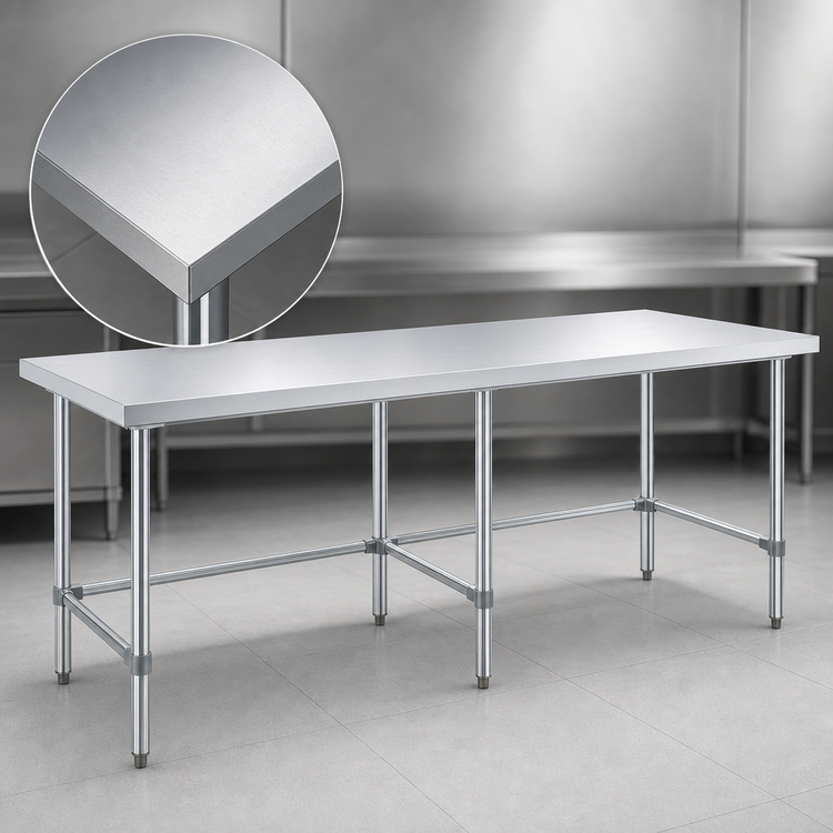 Product image #3 for Sapphire 84-Inch x 36-Inch 18-Gauge 430 Stainless Steel Flat Top Work Table with Open Base and Galvanized Legs