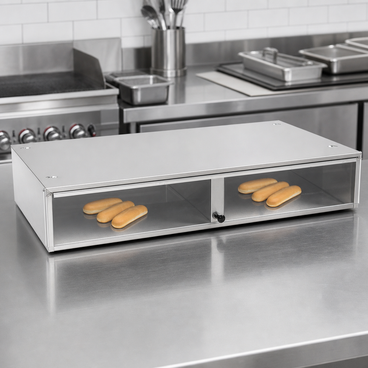 Product image #3 for Nemco 64-Bun Stainless Steel Hot Dog Bun Box with Polycarbonate Hinged Doors