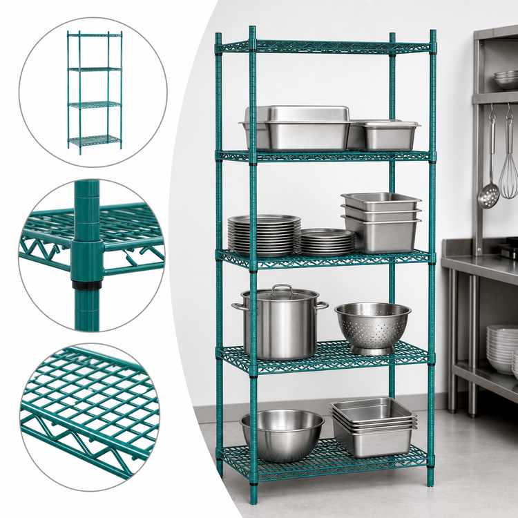 Product image #3 for Advance Tabco Special Value Series 72-Inch x 14-Inch x 74-Inch Stationary Wire Shelving Unit with 4 Shelves, Green Epoxy Finish