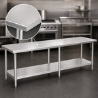 Thumbnail image #3 for Eagle Group Budget Series T24108B 108" x 24" Flat-Top 430 Stainless Steel Work Table with Adjustable Galvanized Undershelf