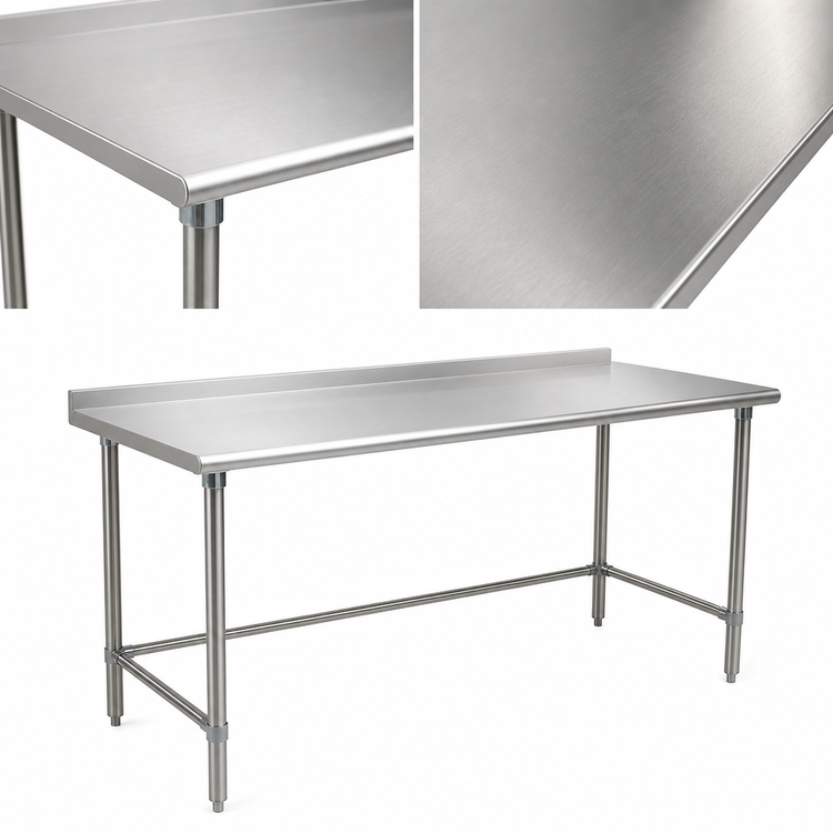 Product image #3 for BlendPort® Budget Series 72 Inch x 24 Inch 430 Stainless Steel Work Table with Rear Upturn and Tubular Base