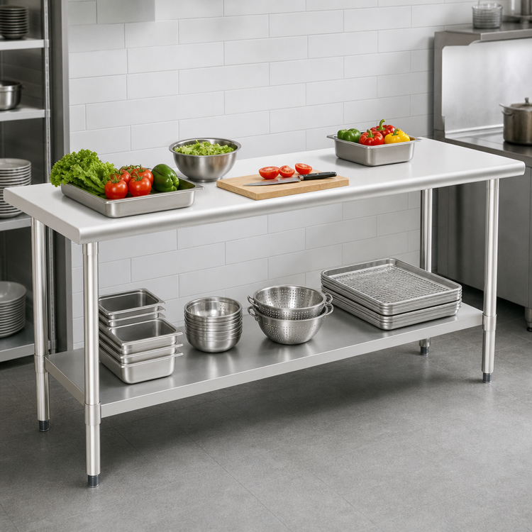 Product image #3 for Deluxe Series Stainless Steel Work Table with Adjustable Undershelf, 84 x 24 Inches