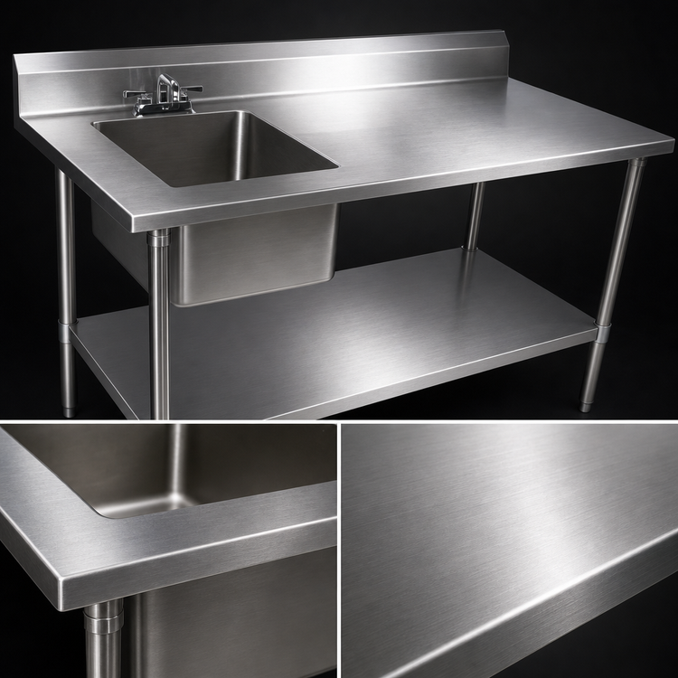 Product image #3 for John Boos Stainless Steel Prep Work Table with Sink, 72" W x 30" D, Left Bowl, 5" Backsplash