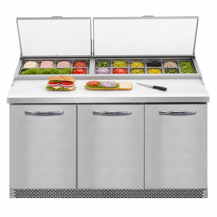 Product image #3 for Continental Refrigerator D72N30M-FB Designer Line 72" 3-Section Mighty Top Front Breather Sandwich Prep Refrigerator