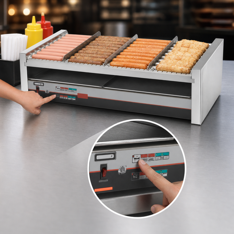 Product image #3 for Nemco 8250-SLT Digital Slanted Countertop Roller Grill with 50 Hot Dog Capacity and Chrome Rollers