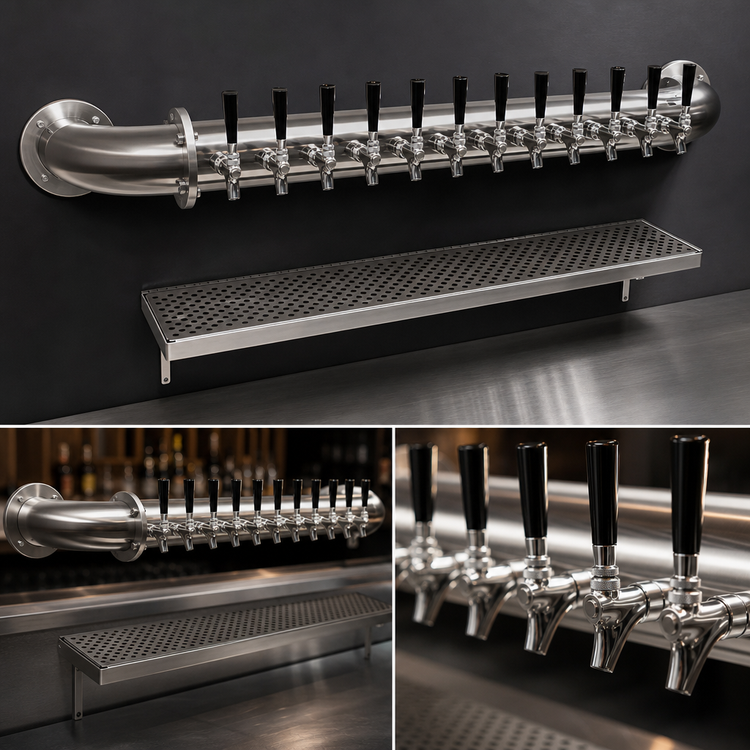 Product image #3 for Glastender Wall-Mounted Pipe Wall Draft Dispensing Tower, 12 Faucets, Glycol-Cooled, Stainless Steel