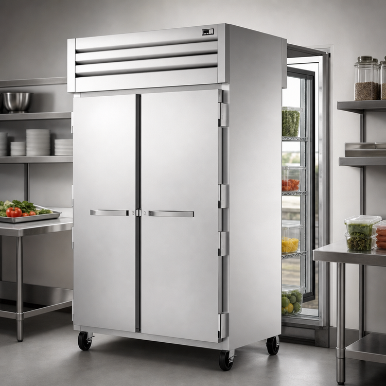 Product image #3 for True SPEC SERIES Two-Section Pass-Thru Reach-In Refrigerator with 2 Stainless Steel Front Doors and 2 Glass Rear Doors