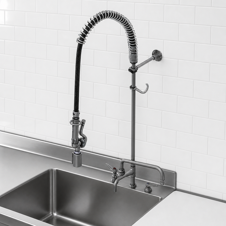Product image #3 for EasyInstall Deck-Mount Workboard Pre-Rinse Add-On Faucet with 12-Inch Swing Nozzle and 44-Inch Hose