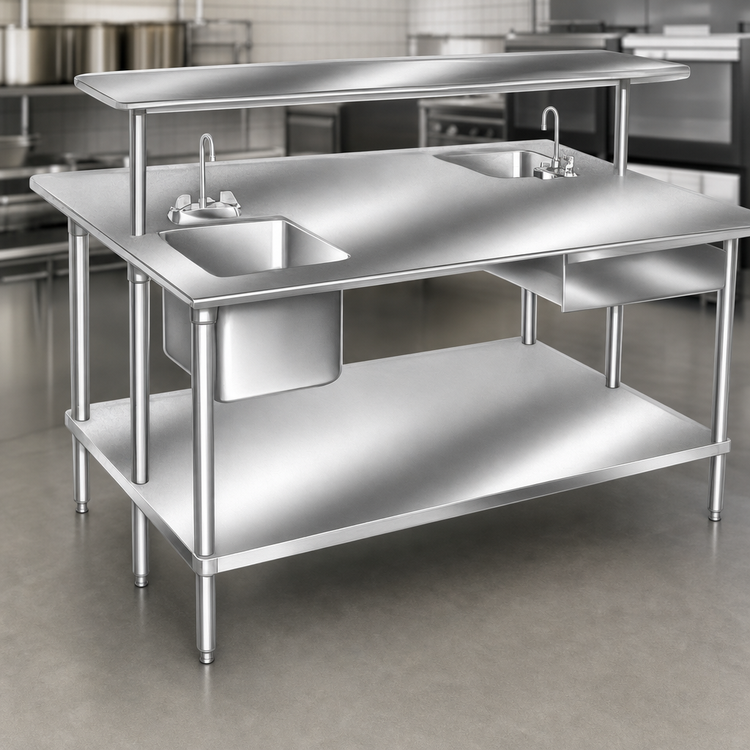 Product image #3 for Advance Tabco 120 Inch x 48 Inch Stainless Steel Work Table with Adjustable Undershelf, 14-Gauge 304 Top