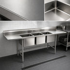 Thumbnail image #3 for Eagle Group S16 Series S16-20-3-18 3-Compartment Stainless Steel Sink, 20 x 20 x 14-Inch Bowls, Left and Right Drainboards
