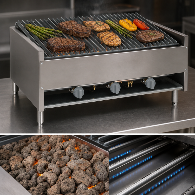 Product image #3 for Comstock-Castle Castle Series 36-Inch Countertop Gas Char-Broiler, 24-Inch Deep Frame, Lava Rock, Cast Iron Grates
