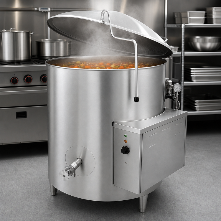 Product image #3 for AccuTemp Edge Series 60-Gallon Electric Stationary Steam Kettle, 2/3 Jacket, Leg Mounted