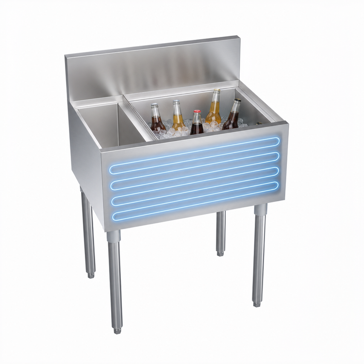 Product image #3 for Krowne Royal Series 26-Inch Underbar Speed Multi Station Bar Ice Bin with 7-Circuit Cold Plate, Left Ice Bin and Insulated Bottle Well
