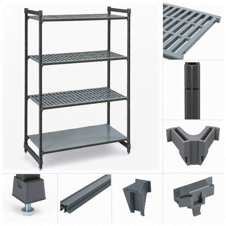 Product image #3 for Cambro Camshelving Basics Plus 4-Tier Stationary Starter Unit, 18 x 54 x 72 Inches, Brushed Graphite