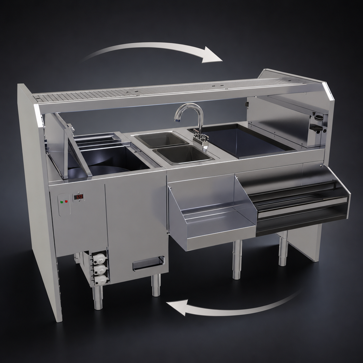 Product image #3 for Glastender Complete Style Pass-Thru Cocktail Station with GW24 Glasswasher, Leftward Workflow, 66-Inch W x 32-Inch D