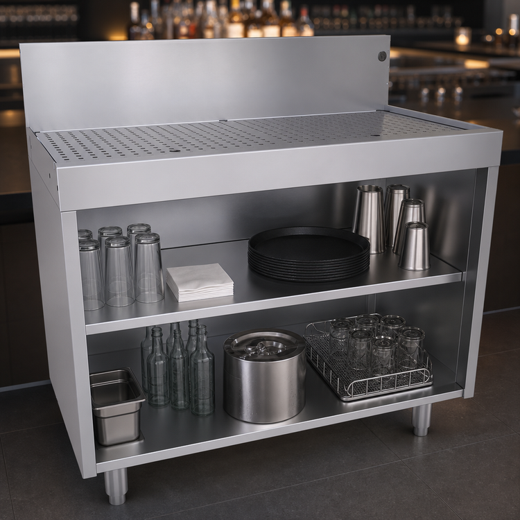 Product image #3 for CHOICE by Glastender 42 Inch Open Front Underbar Drainboard Cabinet, 24 Inch Deep, Stainless Steel, Without Doors