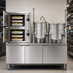 Thumbnail image #3 for Crown ECX-2-6-6 Electric Two-Compartment Convection Steamer with Dual 6 Gallon Kettles and Cabinet Base