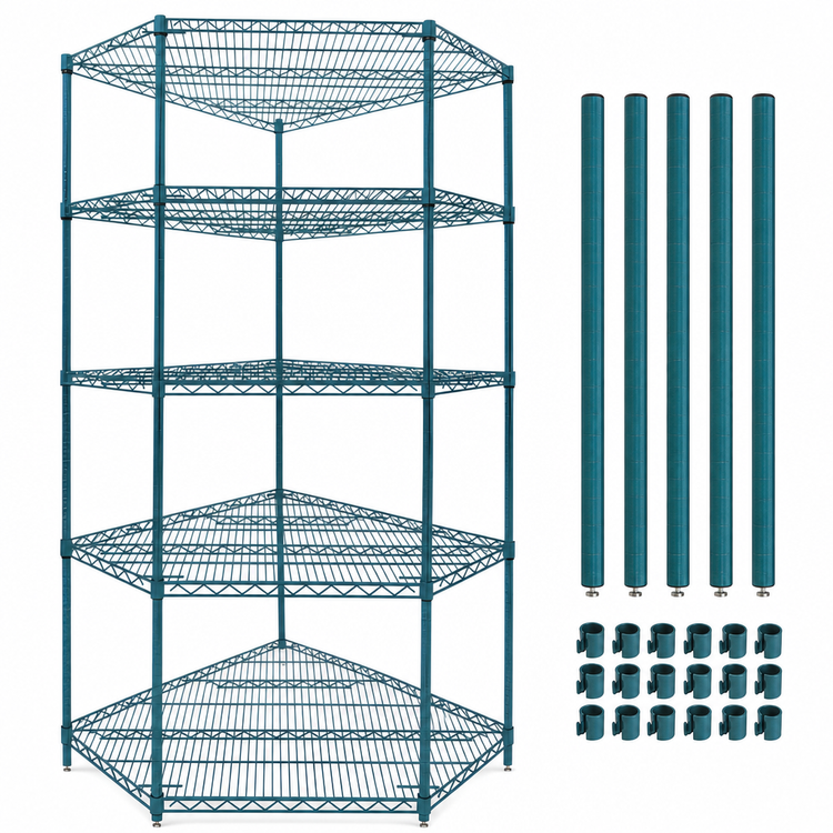 Product image #3 for Quantum 36 Inch x 18 Inch Stationary Wire Shelving Starter Kit with 5 Shelves, Green Epoxy Antimicrobial Finish