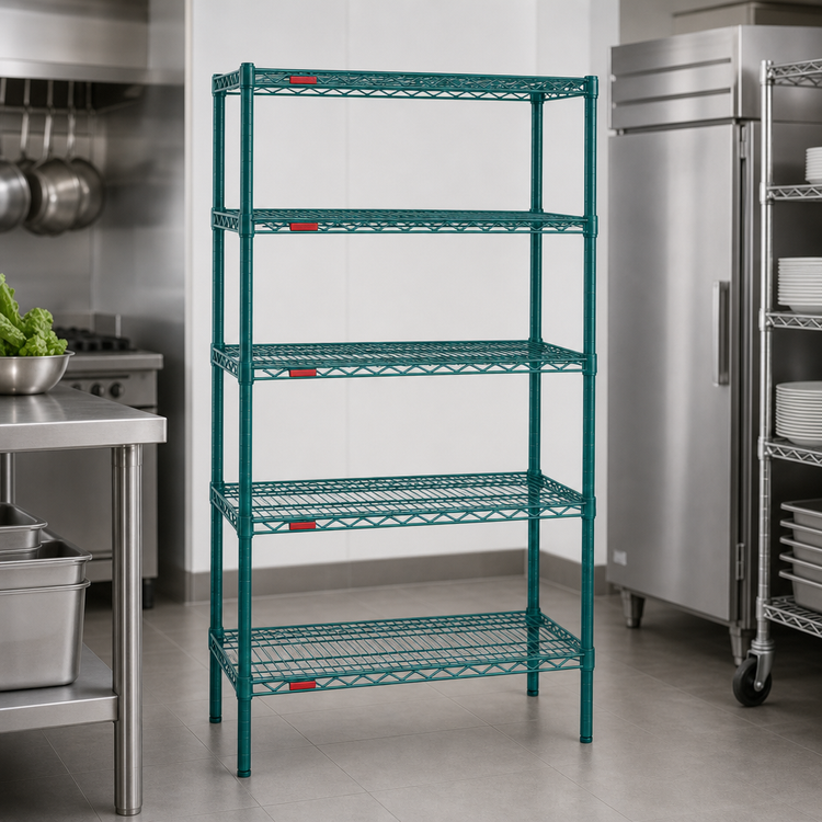 Product image #3 for Eagle Group Valu-Gard 5-Tier Starter Wire Shelving Unit, 30 x 21 x 74 Inches, Green Epoxy