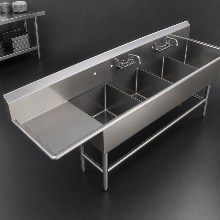 Product image #3 for John Boos Pro-Bowl 4-Compartment Floor Model Sink with 18-Inch Left Drainboard, 14-Gauge Stainless Steel