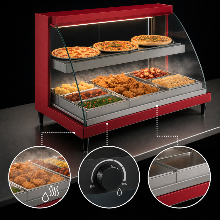 Product image #3 for Hatco Glo-Ray Designer Humidified Curved Glass Dual-Shelf Heated Display Case, 32.5-Inch Wide