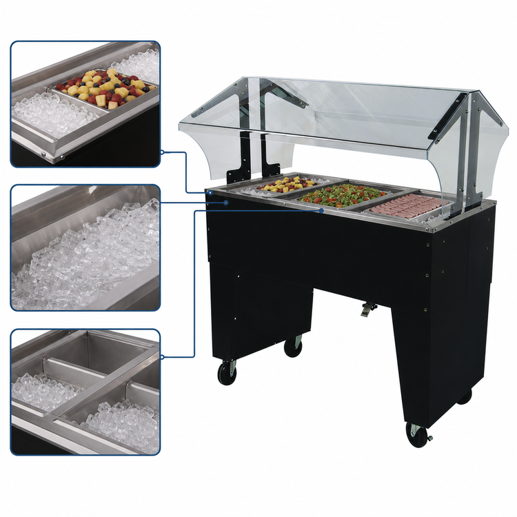 Product image #3 for Advance Tabco Triumph (Supreme) Ice-Cooled Portable Food Buffet Table with Stainless Steel Top, Open Base, 3-Pan, Black Vinyl Clad, 47-1/8 Inch