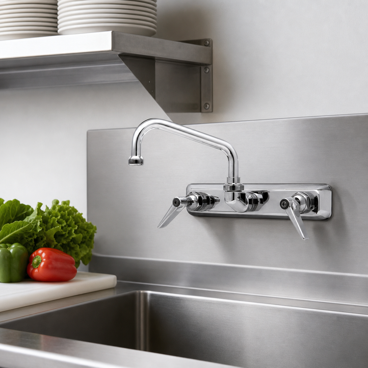 Product image #3 for T&S Brass B-1128-M Low-Lead Wall-Mount Workboard Faucet with 12-Inch Swing Spout