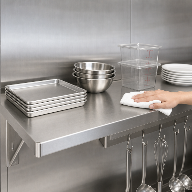 Product image #3 for Eagle Group Solid Stainless Steel Shelf, 60 x 14 Inch, Marine Edge, 400 lb Capacity