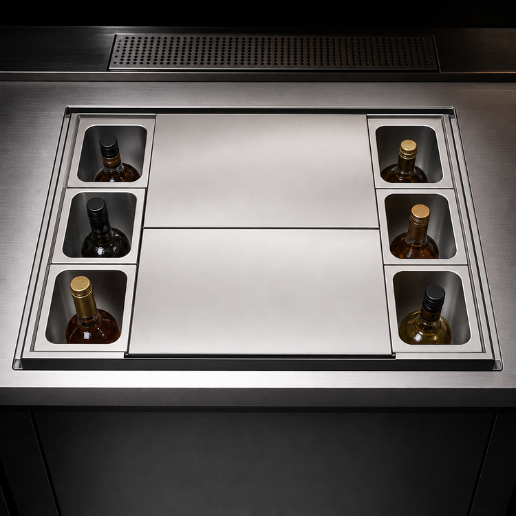 Product image #3 for Top Shelf 42-Inch Underbar Bottle Well with 2-Piece Stainless Steel Sliding Cover, 6-Bottle Capacity