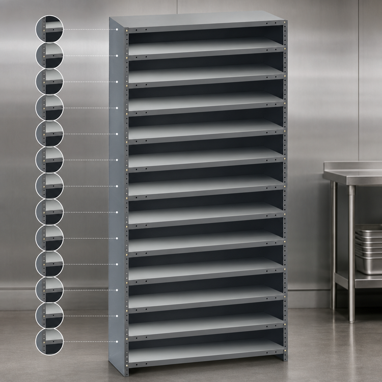 Product image #3 for Quantum Closed Heavy-Duty Stationary Wire Shelving Unit, 12 x 36 x 75 Inches, 13 Shelves, 400 lb. per Shelf