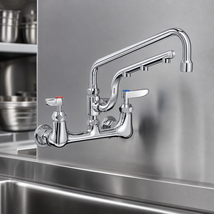 Product image #3 for UltraRinse 8-Inch Wall Mount Pre-Rinse Mixing Faucet with 12-Inch Swing Nozzle and 1.5 GPM Sprayer
