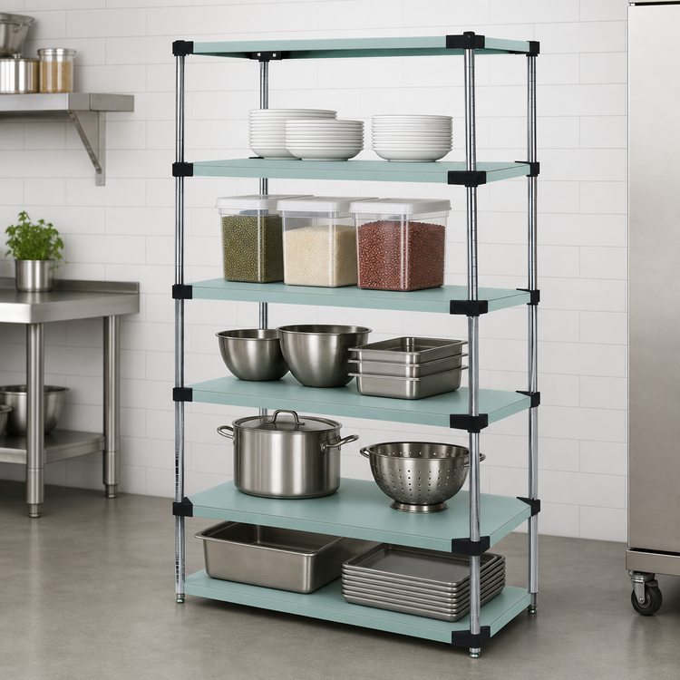 Product image #3 for Quantum 30 Inch W x 24 Inch D x 74 Inch H Solid Stainless Steel Shelving Starter Kit with 5 Shelves