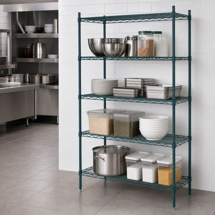 Product image #4 for Metro Super Erecta Stationary 5-Shelf Wire Shelving Starter Unit, 30 x 24 x 74 Inches, Metroseal 3 Epoxy-Coated Green