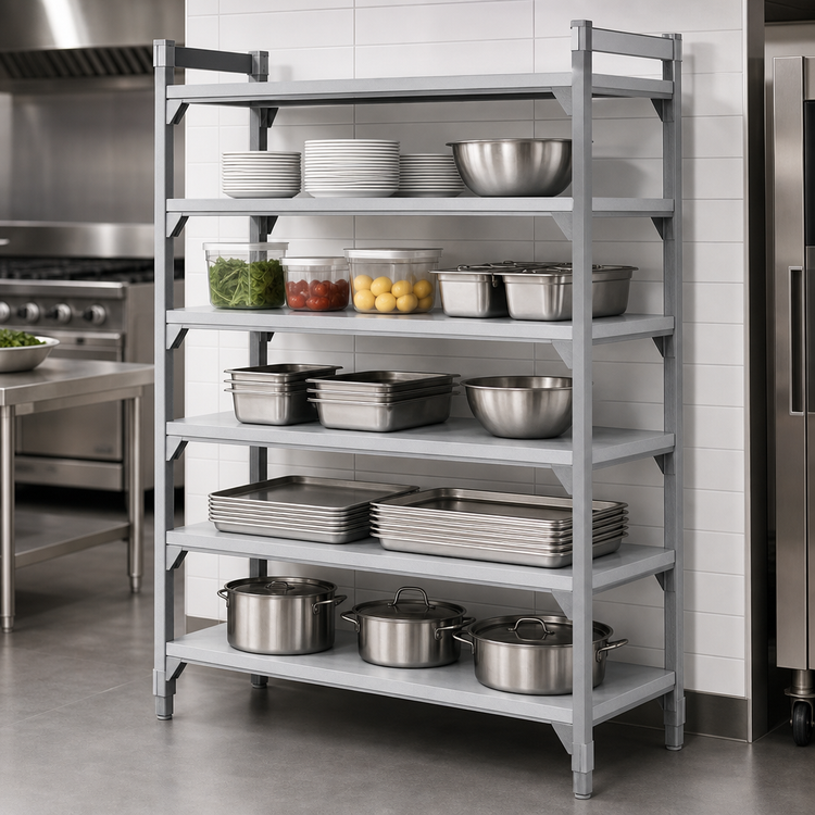 Product image #4 for Cambro Camshelving Premium 21-Inch x 72-Inch Solid Polymer Shelf Kit, 5 Shelves, Speckled Gray