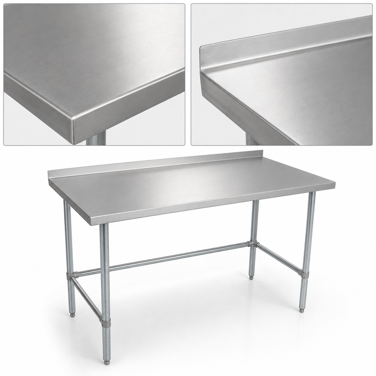 Product image #3 for John Boos Stallion 72" x 24" 16-Gauge Stainless Steel Top Work Table with 1-1/2" Rear Backsplash and Open Galvanized Base