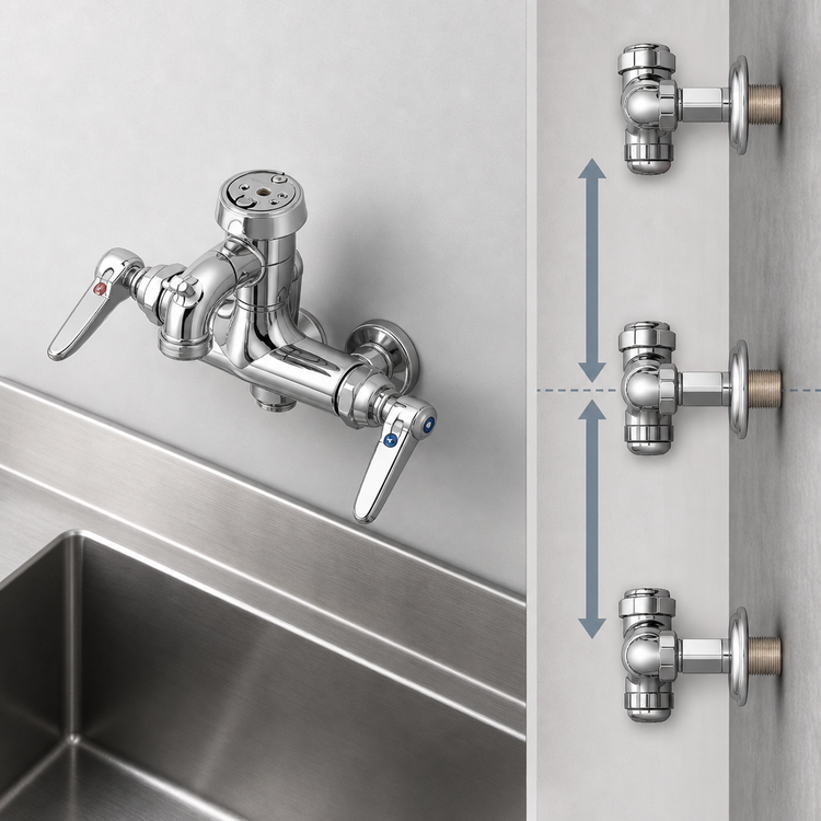 Product image #3 for T&S Brass Wall Mount Adjustable-Center Service Sink Faucet with Pail Hook Spout and Vacuum Breaker