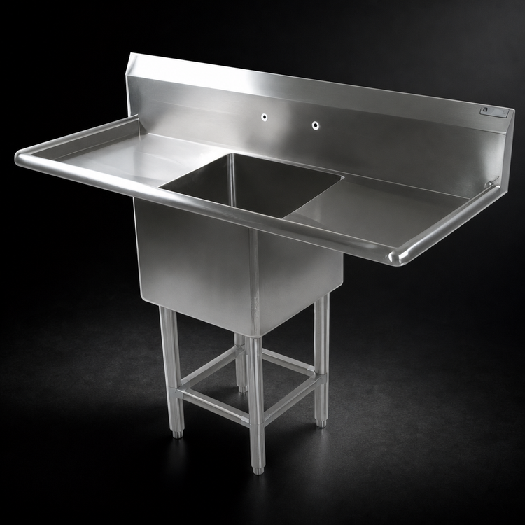 Product image #3 for Pro-Bowl Commercial 1-Compartment Stainless Steel Sink with Left and Right Drainboards