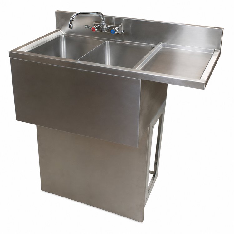 Product image #3 for BK Resources Slim-Line 36-Inch Two-Compartment Underbar Sink with Right Drainboard, Faucet, and Drains