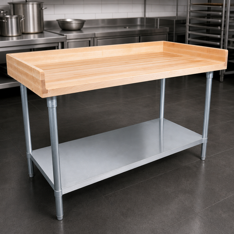 Product image #3 for John Boos DNS11A 108" x 30" Baker's Top Wood Work Table with Galvanized Base and Undershelf