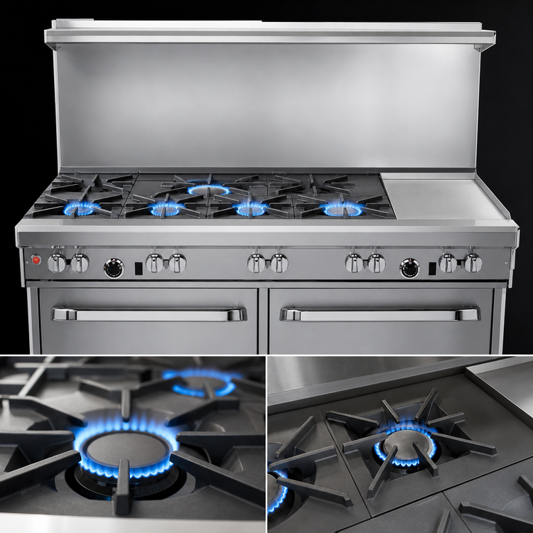 Product image #3 for Ultimate 60-Inch Gas Restaurant Range with 5 Open Burners, 24-Inch Griddle, Standard Oven and Cabinet Base