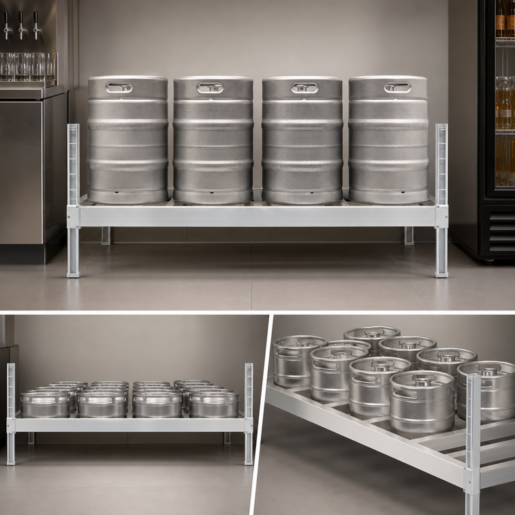Product image #4 for New Age 42" x 34" Aluminum Keg Shelf, 4-Keg / 12 1/6-Barrel Capacity
