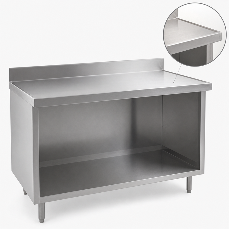 Product image #3 for Spec-Master Marine Series 72-Inch x 24-Inch Open Front Stainless Steel Work Table Cabinet with Flat Top and Marine Edge