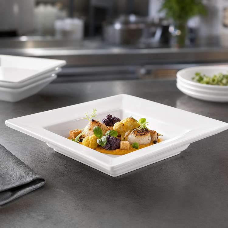 Product image #3 for Quattro 14-Inch Square Deep Wide Rim Fully Vitrified Ceramic Platter, Pearl White