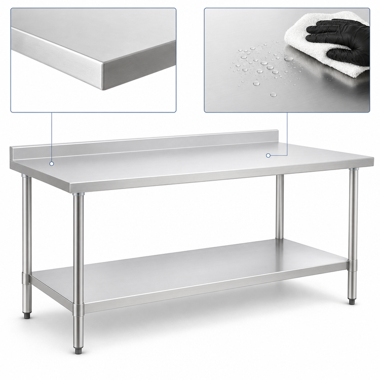 Product image #3 for Eagle Budget Series 120-Inch Stainless Steel Work Table with 4-1/2-Inch Backsplash and Undershelf