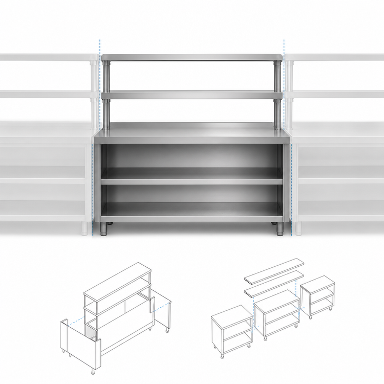 Product image #3 for Randell RCC-62.5 Modular Chef Service Counter Center Section, 62-1/2-Inch Stainless Steel with Plate Storage Cabinet and Double Overshelf