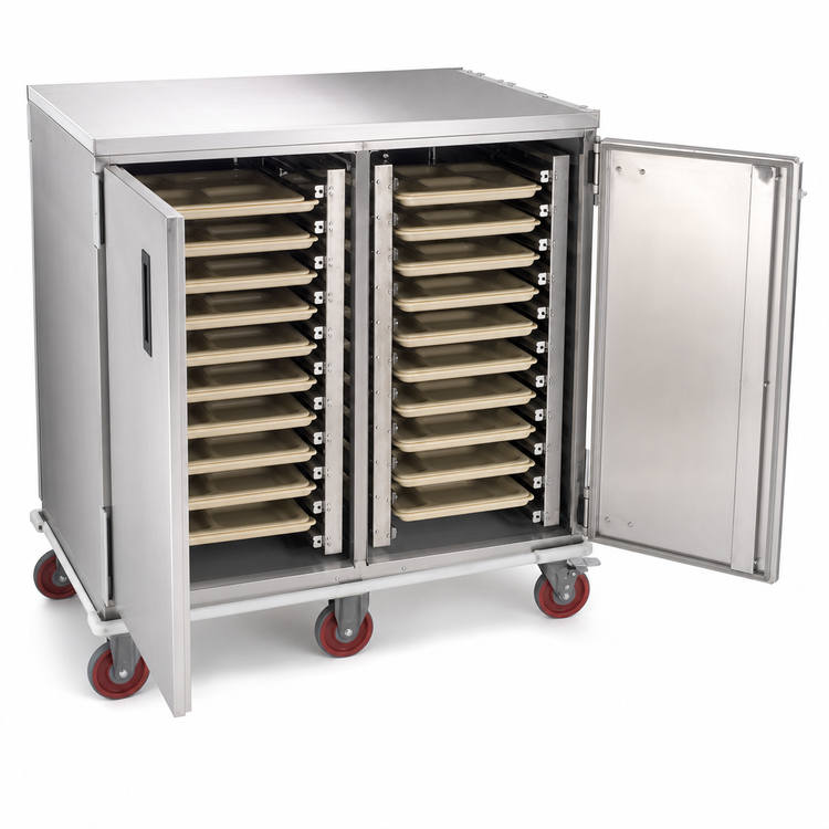 Product image #3 for Economy Enclosed Mobile Patient Tray Cart, 24-Tray, Two-Door, Stainless Steel
