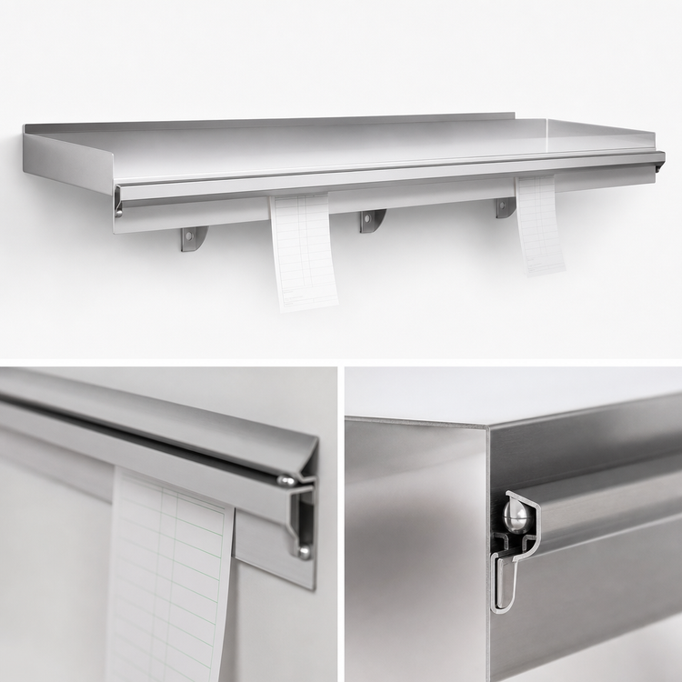 Product image #3 for Eagle Snap-n-Slide Wall-Mounted Shelf with Ticket Rail, 48 x 12 Inch, 16/430 Stainless Steel
