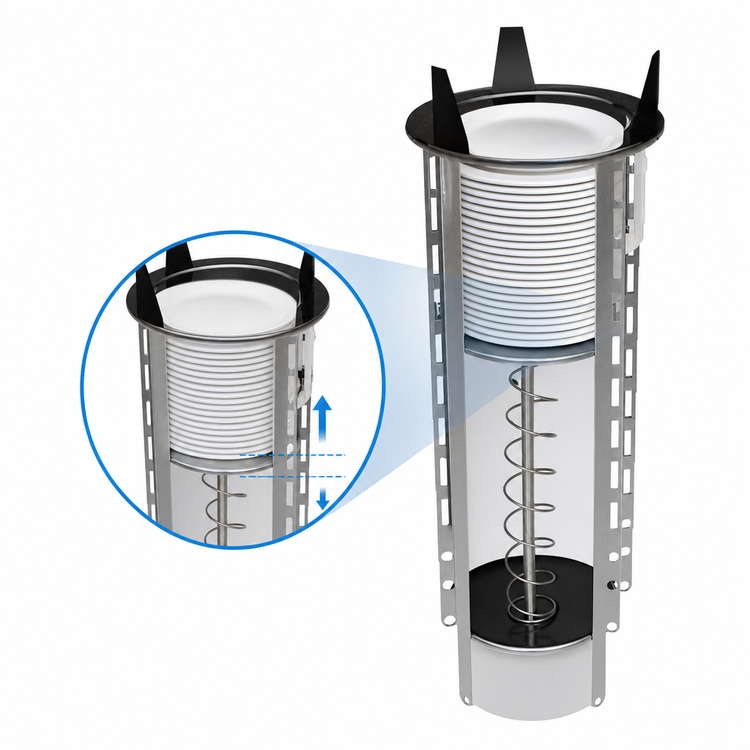 Product image #3 for Atlas Metal PD-5 Drop-In Self-Leveling Unheated Open Tube Plate Dispenser, 5-Inch Maximum Plate Size