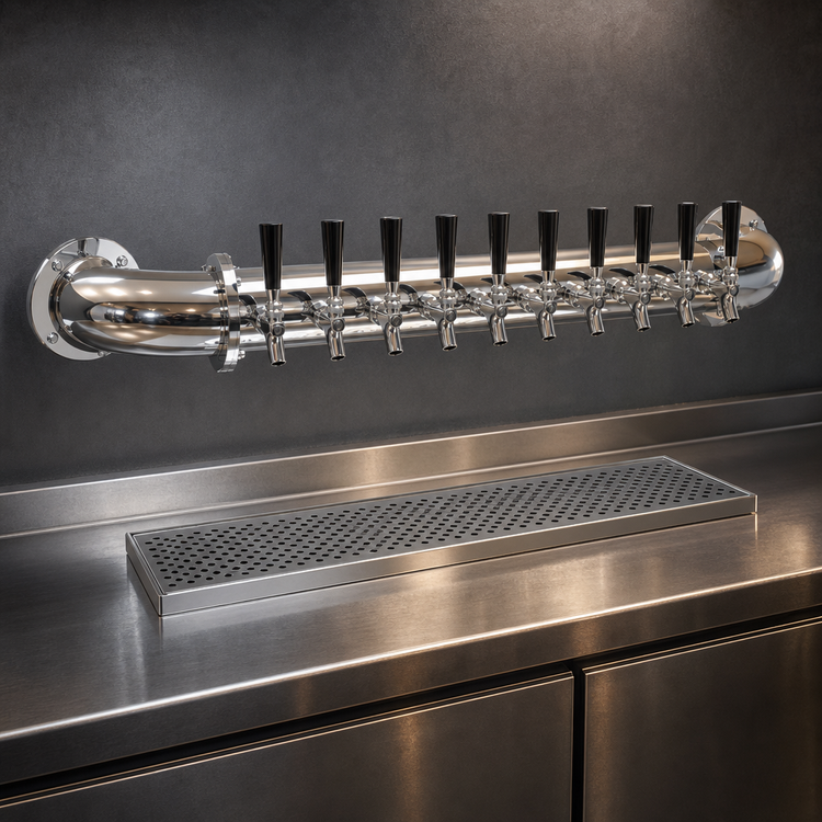 Product image #3 for Glastender 10-Faucet Pipe Wall Draft Dispensing Tower, Wall Mounted, Glycol-Cooled, Mirror Finish