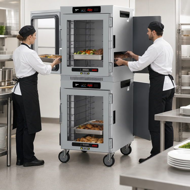 Product image #3 for Metro HotBlox Mobile Wide 16-Pan Dual-Cavity Pass-Thru Insulated Holding Cabinet with Digital Touchscreen, Clear Front and Solid Rear Doors